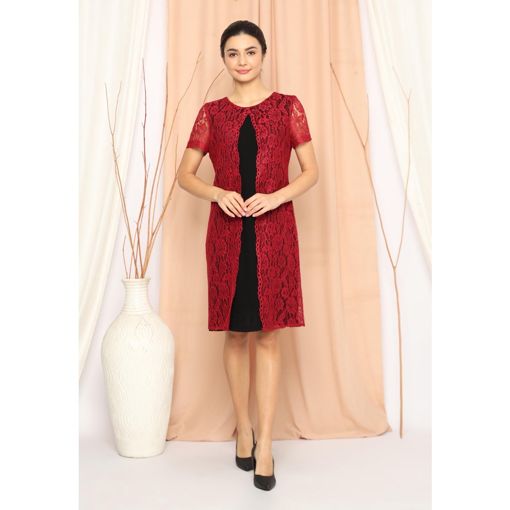Lyne Halim Dress Kombinasi Brukat, 8072 - Marun.