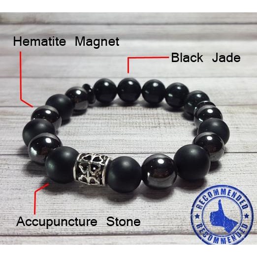 Gelang Kesehatan Black Jade Magnet Hematite Akupuntur Kombinasi Small