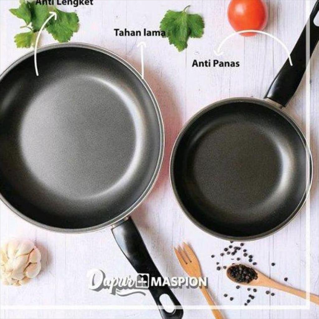 MJS 989 - Maspion Teflon Frypan Hitam Set 2in1 18cm dan 23cm Fry Pan Set Non Stick Teplon Wajan Anti Lengket