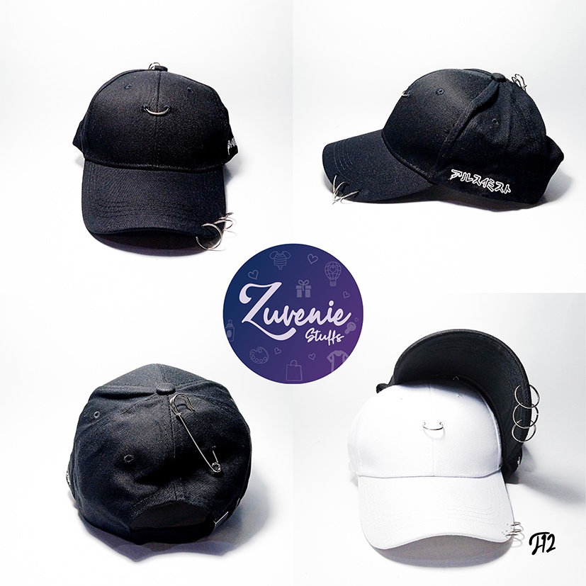 T12 - Topi Korea Dewasa Pria & Wanita - Topi Baseball Korea Piercing / Anting Dengan Bordir Kanji