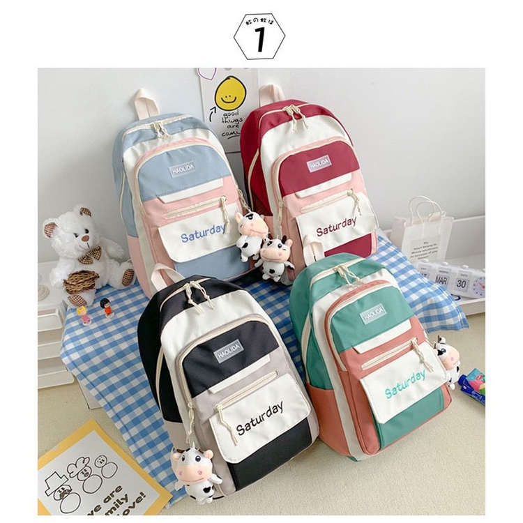 BJ14689 - BLACK/BLUE/GREEN/RED - TAS RANSEL SEKOLAH WANITA FASHION IMPORT MODIS ELEGAN TERMURAH TERLARIS TERBARU BAGSTORE JAKARTA TAS BATAM EL4689