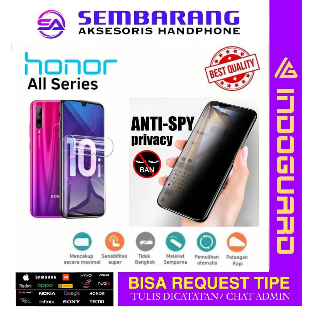 Anti gores Hydrogel Screen Protector Anti SPY HONOR 8A|HONOR 9X|HONOR 9X PRO|HONOR 9X PREMIUM|HONOR 