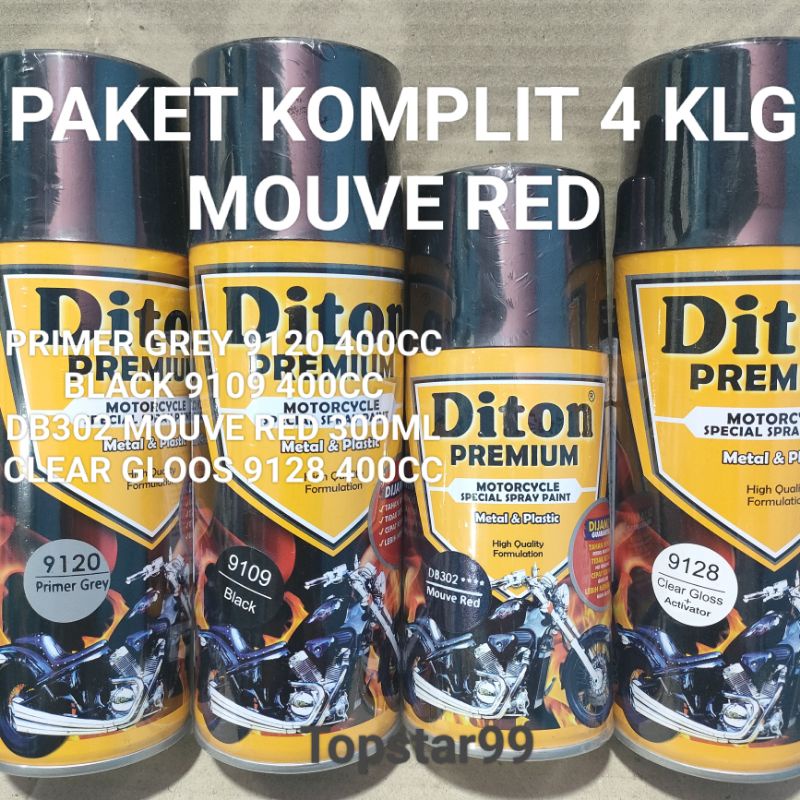 Pilok Cat Diton Premium Paket Lengkap 4 Kaleng Bunglon DB302 302 300ML Primer Grey 9120 Black 9109 Clear Gloss 9128 400cc Pilox Paketan Cat Semprot Special Spray Paint