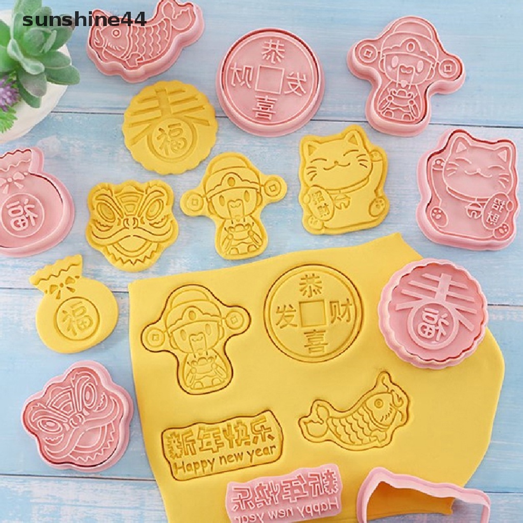 Sunshine 8Pcs Cetakan Kue / Biskuit Bentuk Kartun Festival Musim Semi 3D