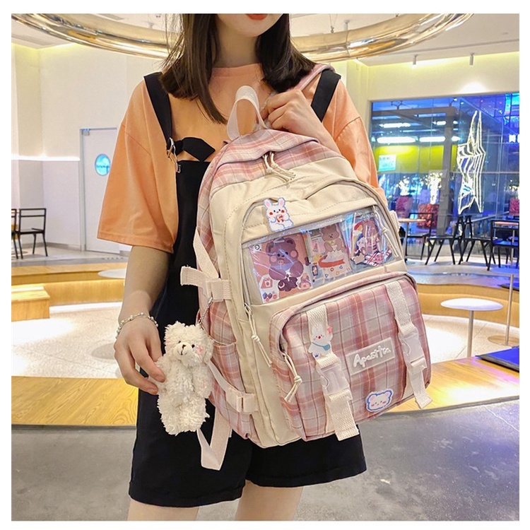 KIANJAYACOLLECTION89 - Tas Anak Sekolah Ransel (CORLA) Backpack Cewek Cowok Simple TK SD dan SMP . Ransel Kotak-Kotak Tahan Air