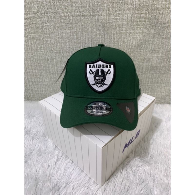 Topi raiders/logo abu list Hitam/bahan hijau/topi premium/9forty A frame