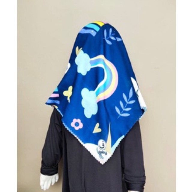 VOAL PRINTING ANAK INSTANT MOTIF UNICORN RAINBOW NAVY / HIJAB INSTANT ANAK MOTIF LUCU / KERUDUNG ANAK INSTANT MOTIF LUCU