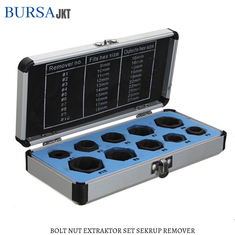 PEMBUKA BAUT MUR RUSAK BOLT NUT BOX SHORT &amp; LONG REMOVER EXTRAKTOR ISI 10PC SET