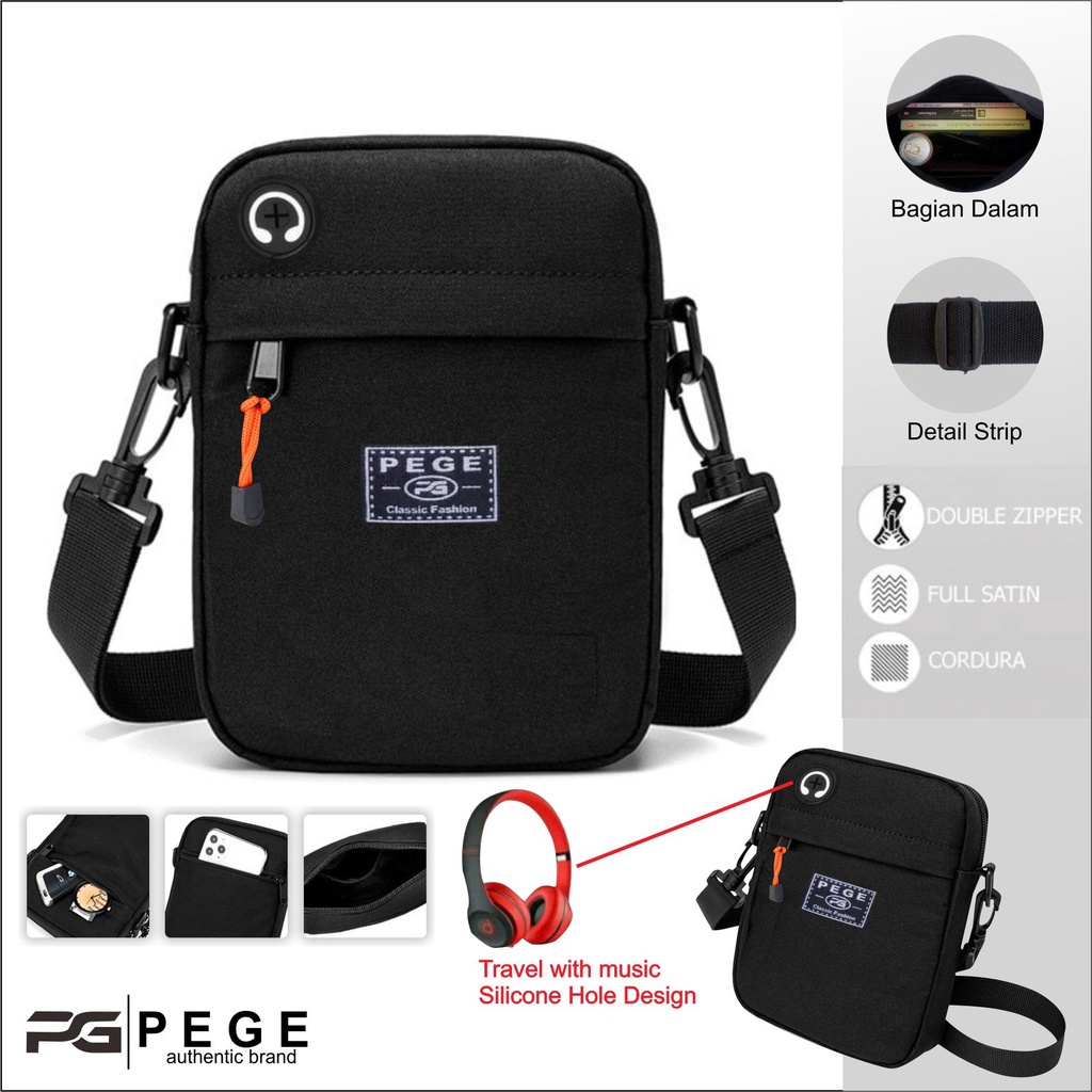 Tas Selempang Bahu PEGE Slingbag Pria Hitam Polos - PG 8931