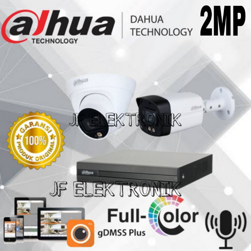 PAKET CCTV DAHUA 4CH 2 KAMERA 2MP COLORVU BUILT IN AUDIO KOMPLIT TINGGAL PASANG