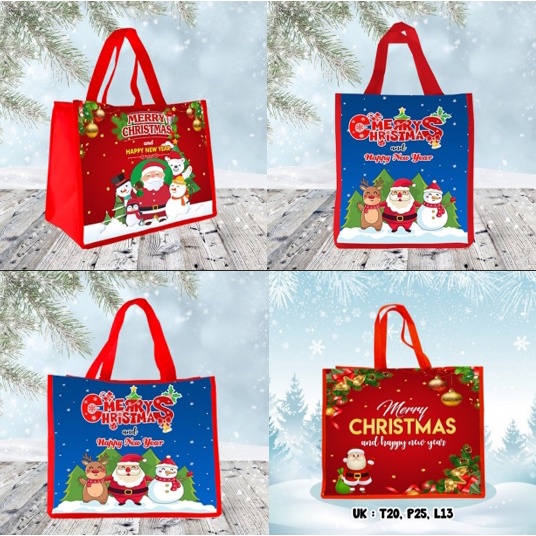 

25x20x13 Tas Spundbond Goodiebag Natal Hadiah Souvenir Christmas Xmas Nyonya Lie