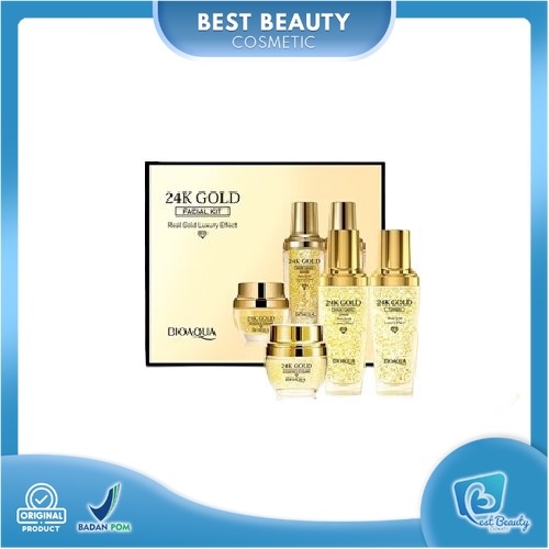 ★ BB ★ BIOAQUA 24K Gold Facial Kit ( Toner 100ml + Serum 100ml + Cream 50g ) - BIO AQUA【BPOM】