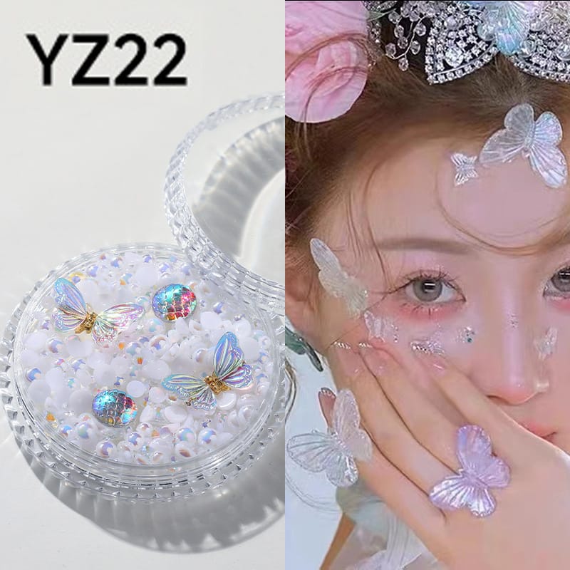 【 COD 】Hiasan Mutiara Berlian Imitasi Flower Butterfly 3D Bahan Akrilik Warna-Warni Untuk Dekorasi Wajah/Untuk Nail Art