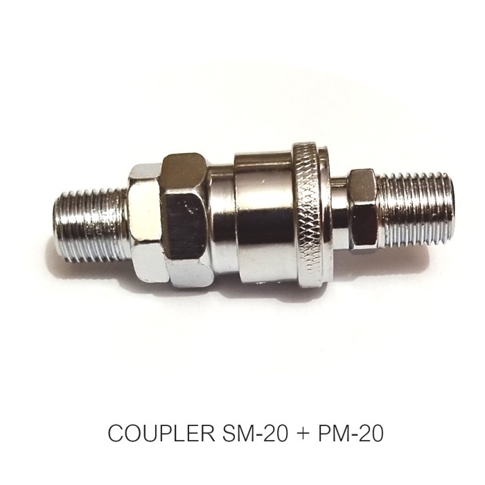 1 Set Quick Coupler SM PM20 Sambungan Selang Kompresor Recoil Kopler - Silver