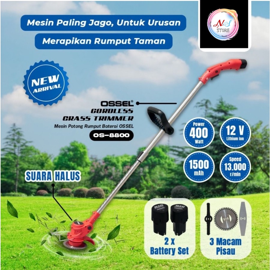 OSSEL Potong Rumput Cordless 2 Baterai Pemotong Rumput Baterai