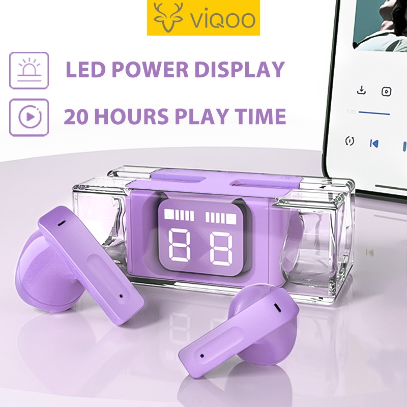 【COD】Viqoo EP16 Wireless Earbuds Bluetooth in Ear Headphones for iPhone Android Transparent Blue Tooth 5.3 Ear Buds True Wireless Earphones Audifonos Bluetooth TWS Cordless Earbud Purple