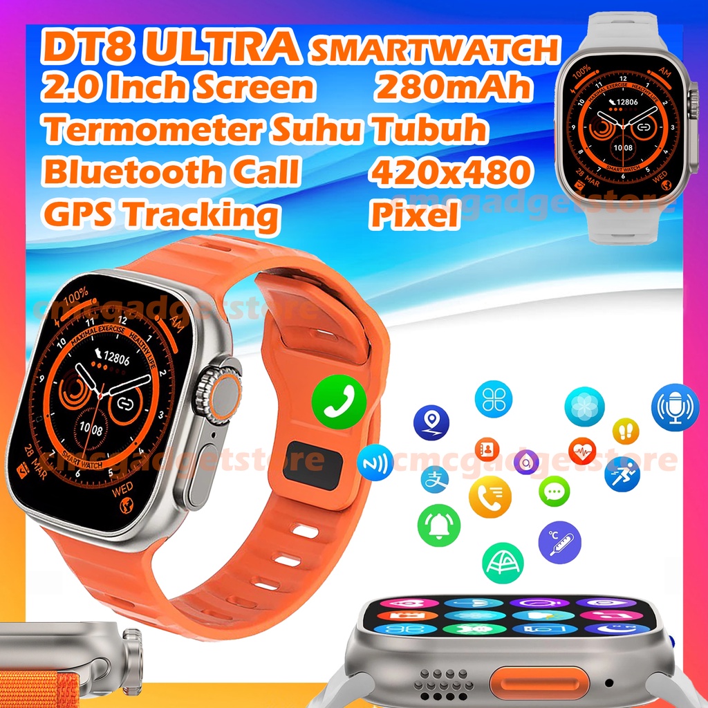 DT8 Ultra Smartwatch DT 8 no 1 Alloy 2.0 Inch Display Watch Termometer Suhu Tubuh GPS Tracking