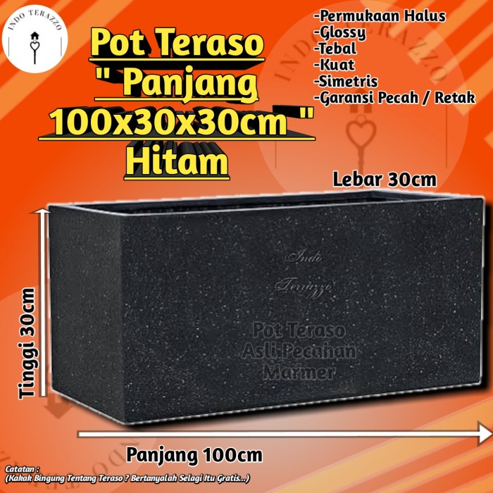 INDO TERAZZO POT HIAS PANJANG TERASO MARMER P100X30X30 HITAM - POT TANAMAN PANJANG - POT PANJANG TER
