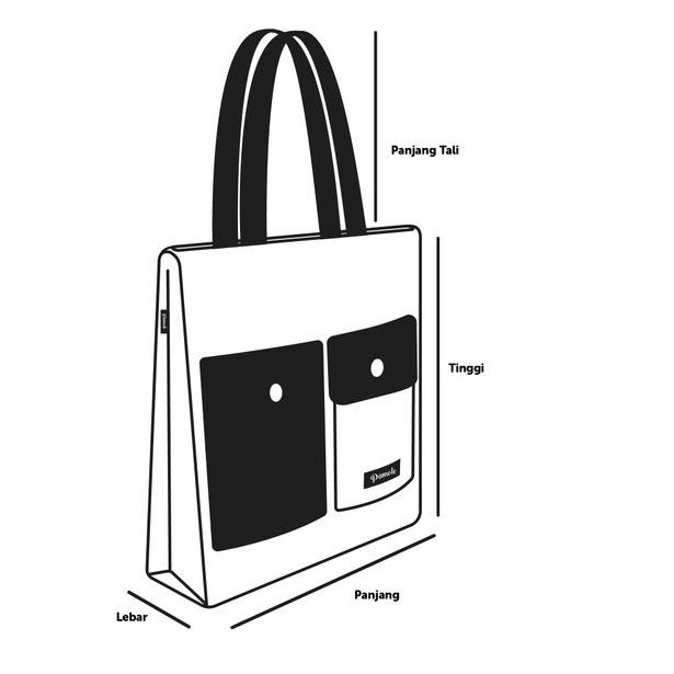 Pamole - Tote Bag Bahan Kanvas Motif Penutup Resleting - Black Thai