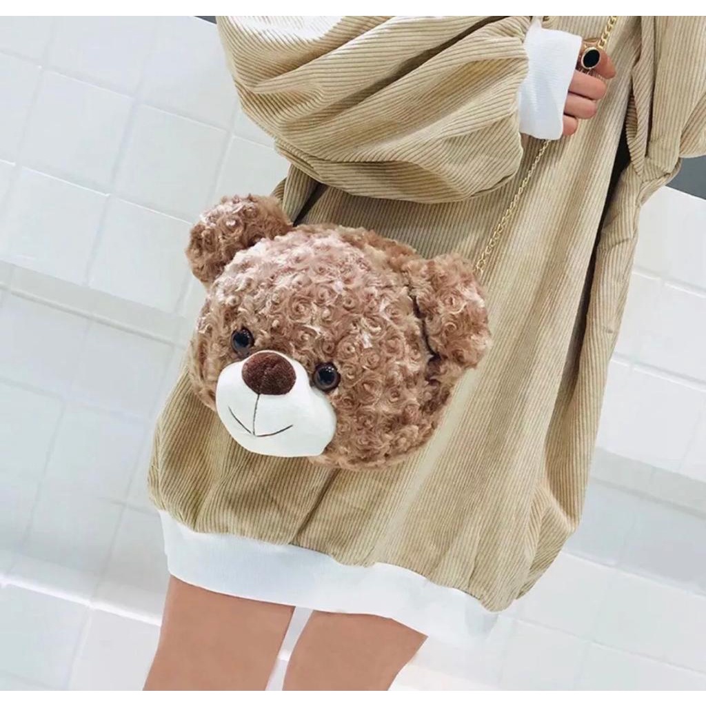 Turun Harga Tas Salempamg Virall Wanita Lucu - Tas Boneka Teddy Bear Tas Anak sampai dewasa Bahan Bulu  BISA COD