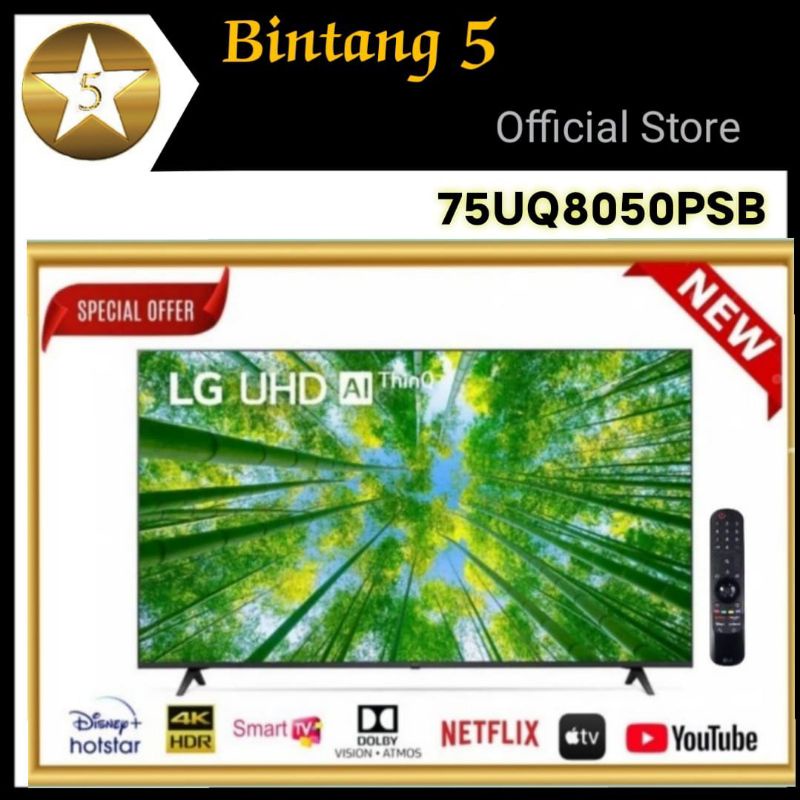 TV 75 INCH LG 75UQ8050 LG SMART TV 75" DIGITAL 75UQ8050PSB 75UQ80 MODEL TERBARU