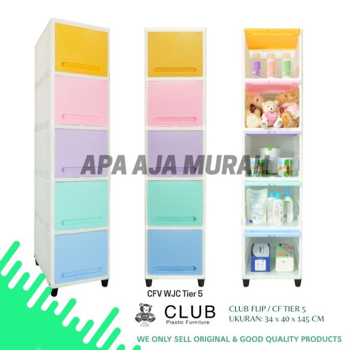 

CLUB Single Flip Lemari Plastik 5 susun / Laci Drawer Serbaguna Tier 5 stock ready