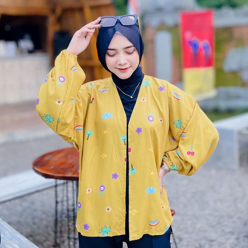 𝐊𝐈𝐑𝐀𝐍𝐈 Kiyowo Outer Kardigan Wanita Jumbo Lengan Balon Korean Look Rayon Premium