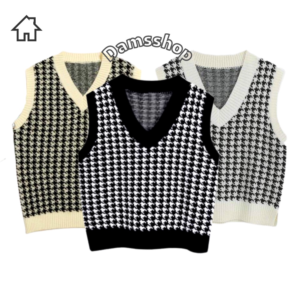 Vest Rajut Wanita motif Houndstooth Vneck Hight Quality