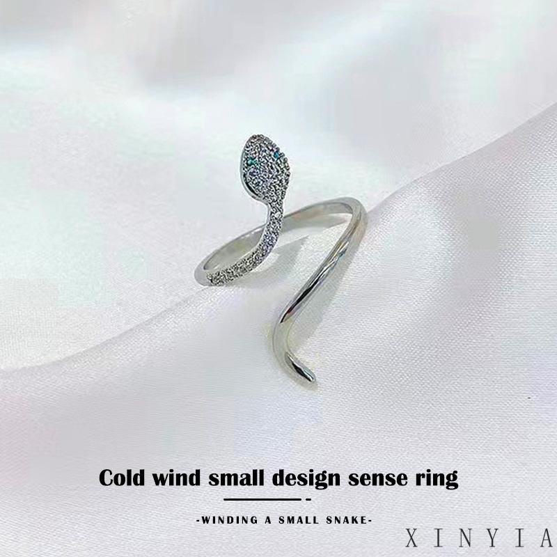 【Bayar di tempat】Cincin Model Terbuka Desain Hewan Ular Warna Silver Untuk Wanita Zirkon Untuk Wanita