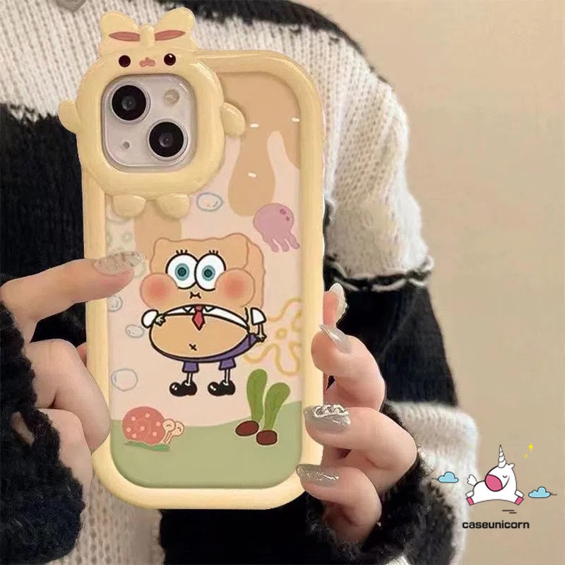 Lensa Desain SpongeBob 3D Untuk Oppo A17 A16 A57 A17K A15 A95 A54 A77s A12 A16K A76 A96 A3s A55 A5s A92 A94 A74 A16E A53 A31 A5s 7Z Az 5F Case Pelindung Earphone Bluetooth Airpod