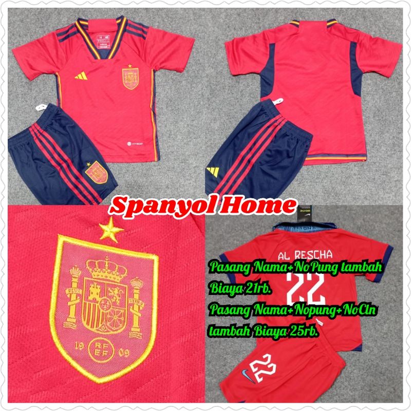 Setelan Import Spain Junior / Setelan Anak Bola Spanyol / Jersey Piala Dunia 2022 / Kaos Sepakbola Anak Spanyol / Baju Celana Bola / Pakaian Olahraga / Sport Collection Jakarta