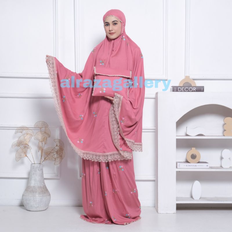 mukena dewasa katun rayon premium lebih adem dan tebal  bordir melati renda mewah