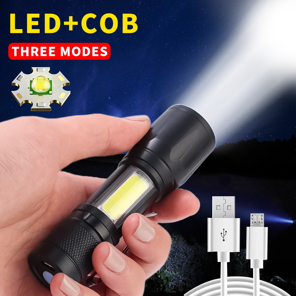 Mini Torch, Retractable Zoom Torch, Lampu Kerja COB LED, Senter Tahan Air Portable USB Rechargeable, Lampu Baca Super Terang Lampu Samping, Lampu Penerangan Hiking Camping Outdoor