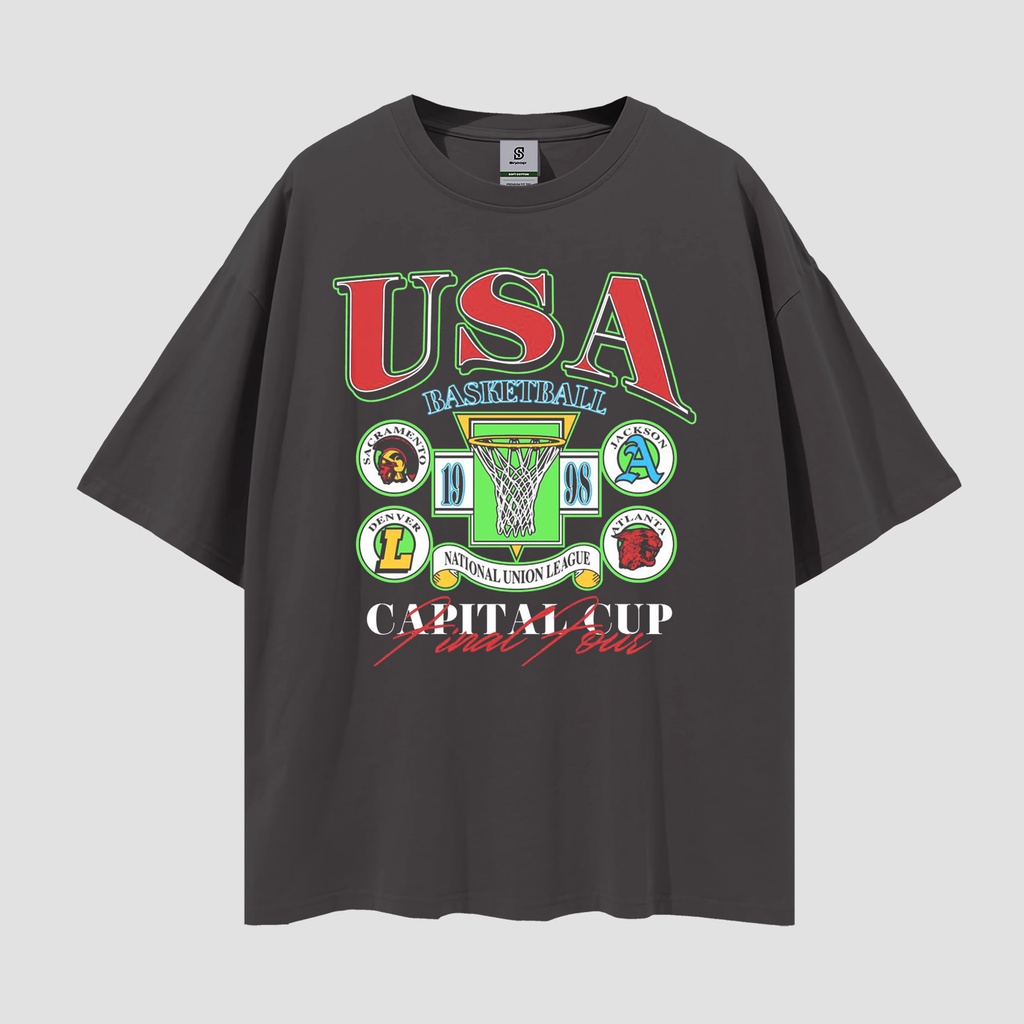 Usa Basket Ball Capital Cup Vintage T-shirt Style OVersize Tee