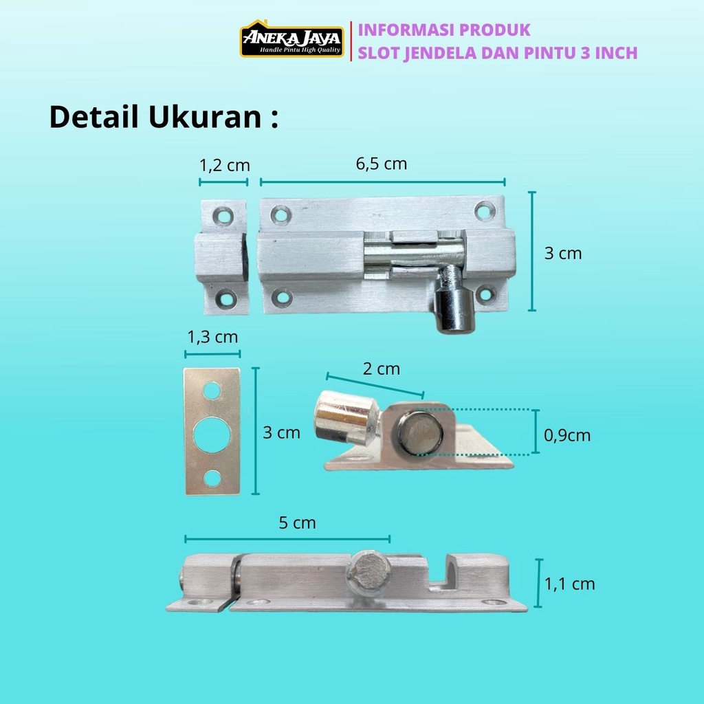 Grendel 3 inch 7,5 Cm Slot Jendela Pengunci Pintu Anti Karat Aluminium Tebal Murah Awet