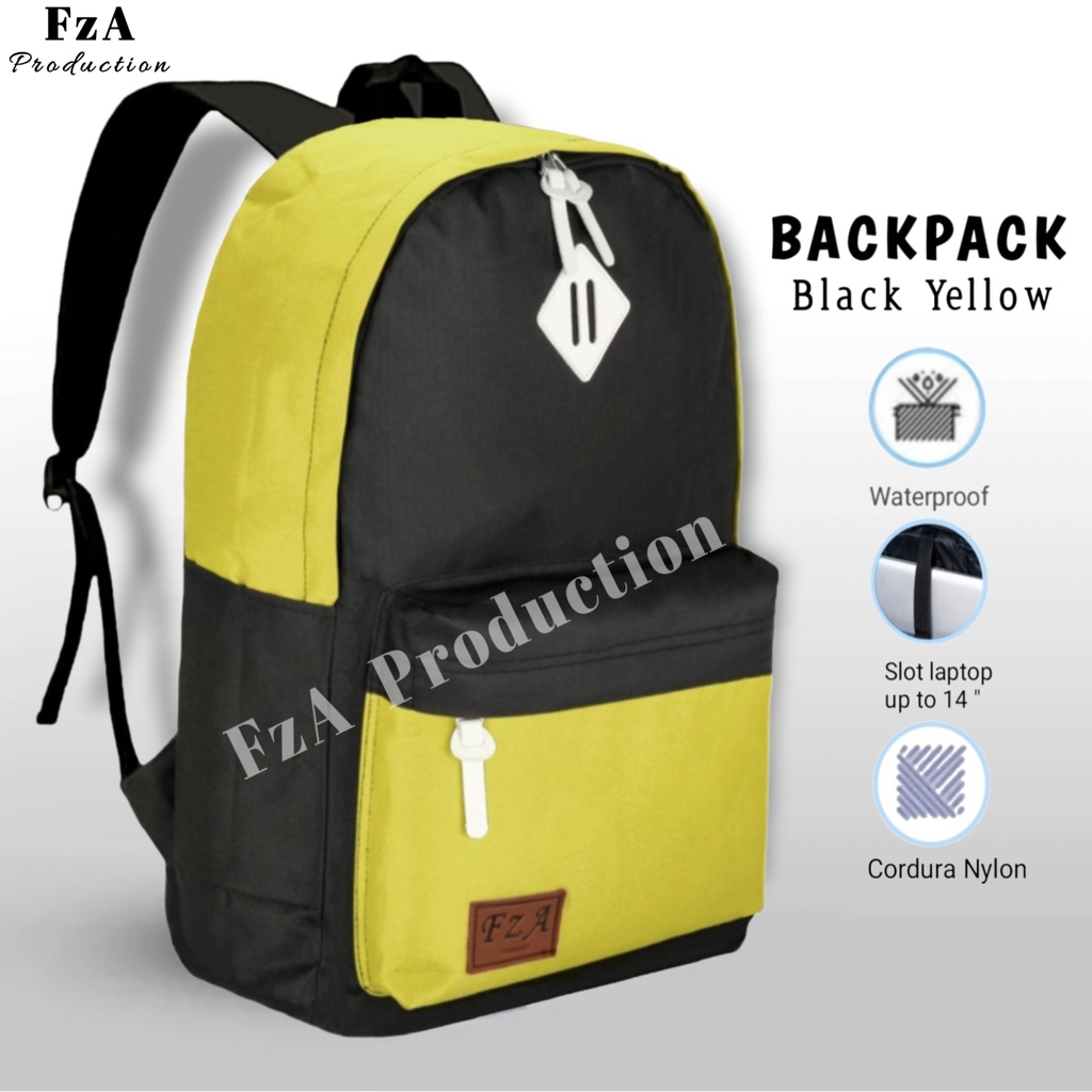 Tas Ransel Distro Original Casual pria Wanita / Tas Ransel Laptop / Backpack Sekolah Kuliah Distro Original Tas Punggung Laptop FzA - Black yellow