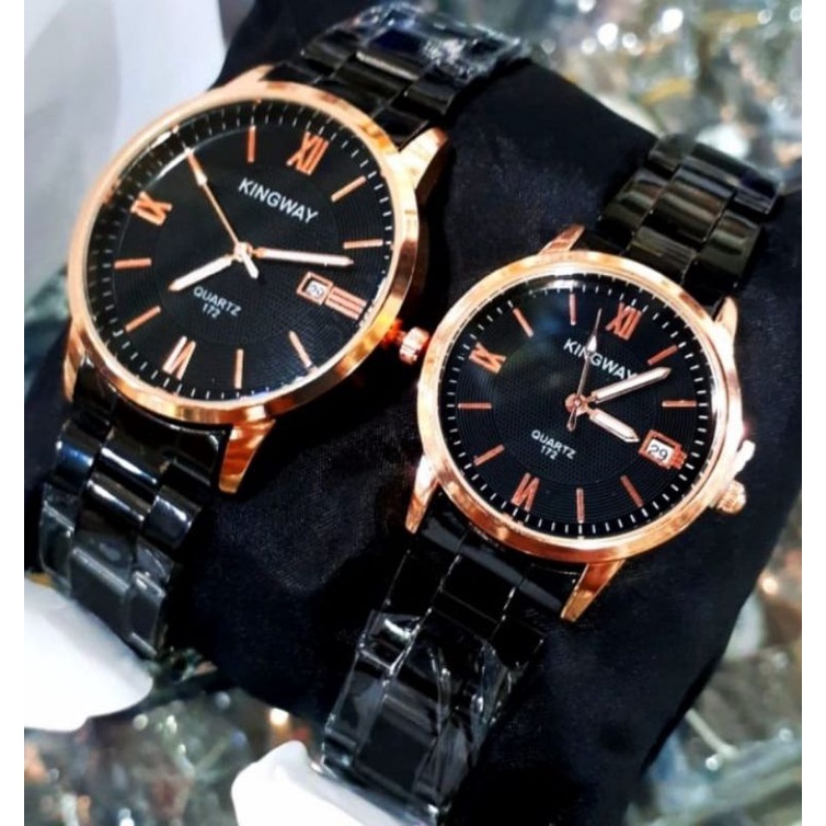 JAm Tangan Couple Cowok/Cewek Kingway Tanggal Aktif Mewah Elegan / Jam Tangan Couple (Pasangan) Tahan Air / Jam Tangan Pria / wanita Murah Model Analog Quartz / Jam Tangan Wanita Terlaris / Jam Tangan Couple rantai stainlis stell Bayar Setelah Barang samp