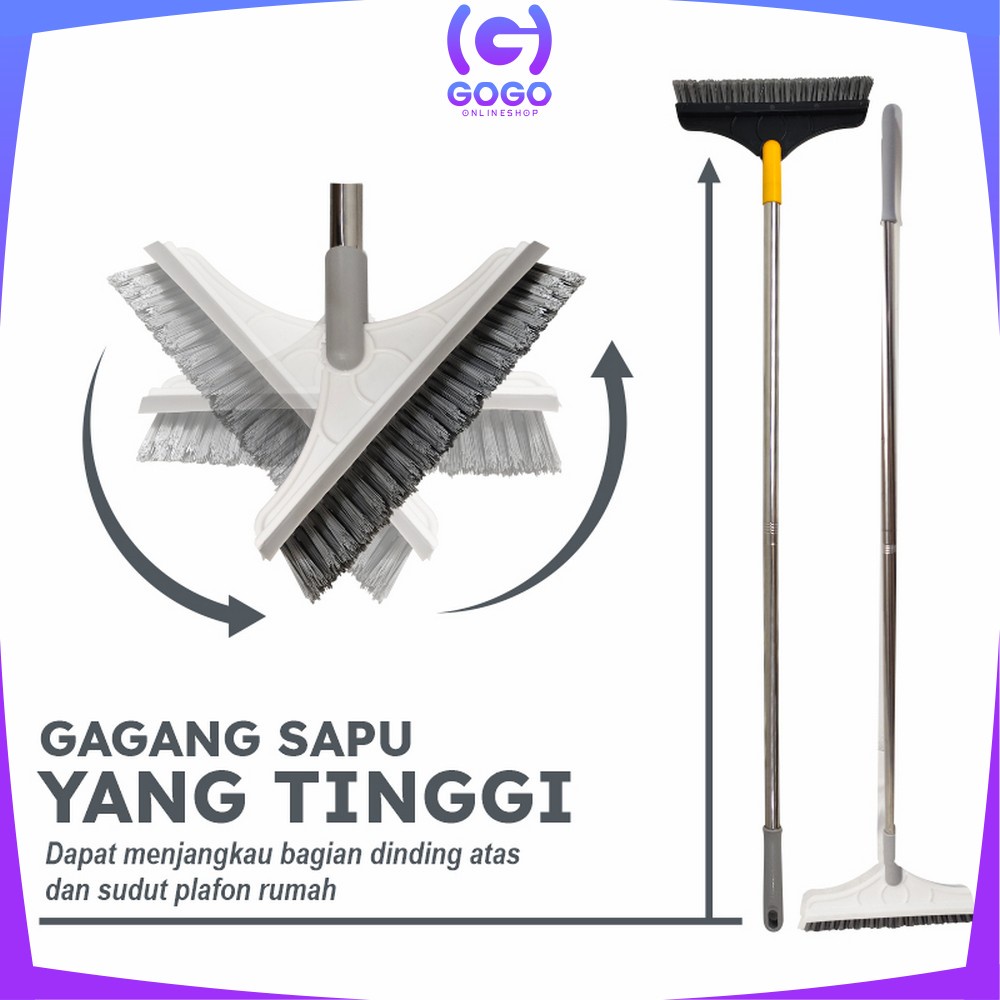 GOGO-C535 Sikat Kamar Mandi Dorong Fleksibel Dengan Wiper / Pembersih Lantai Kaca / Sikat WC / Sikat Toilet Serbaguna