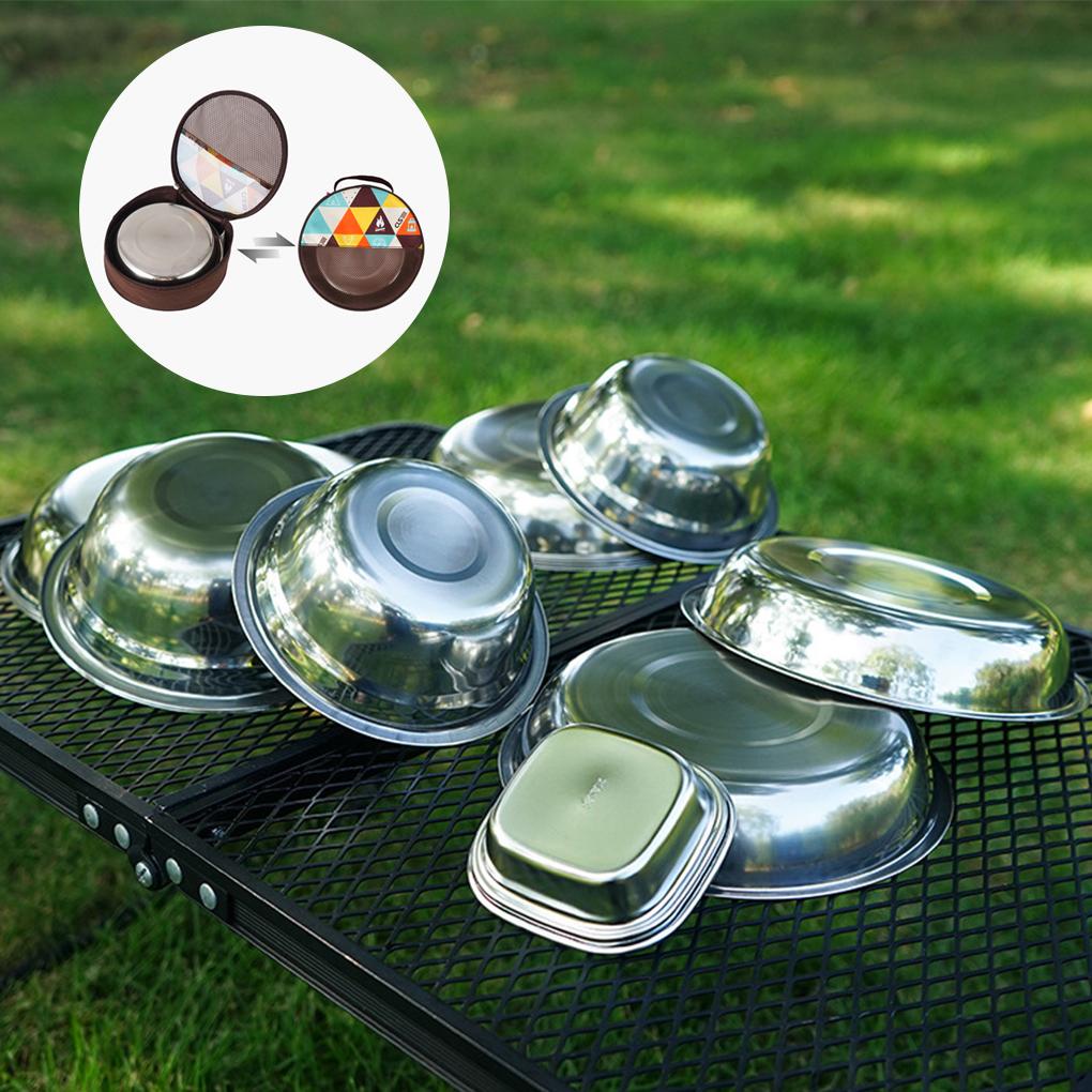 22pcs Set Peralatan Makan Tahan Aus Piring Stainless Steel Indoor Outdoor Alat Masak Hiking Travel Camping Dapur