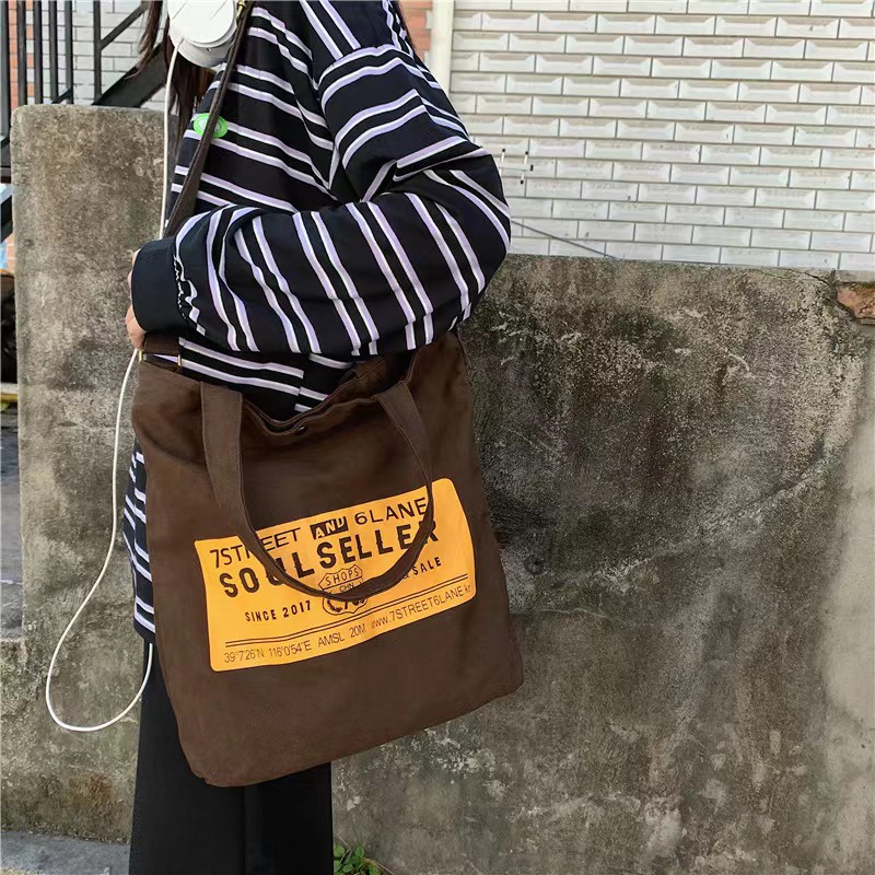 Baggage Totebag /TAS KULIAH / Totebag Unisex / Tote Bag Aesthetic / Tote Bag Magnetic / Biru / Broken White / Korea / Vintage / Kuliah