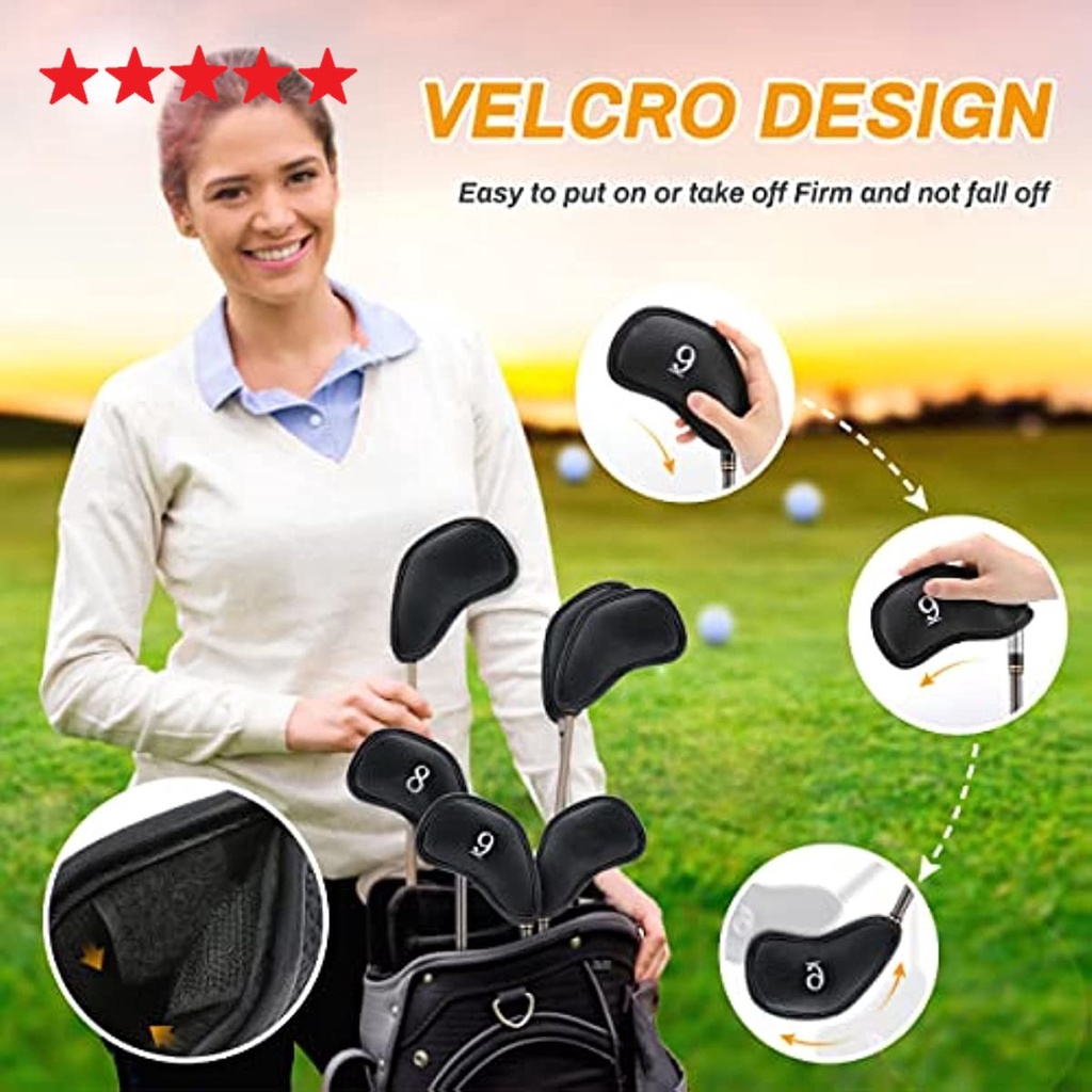 Set Cover Kembar Baja Golf Kulit Tebal 12 Pcs Sesuai Untuk Semua Merek Leather Golf Iron Head Covers