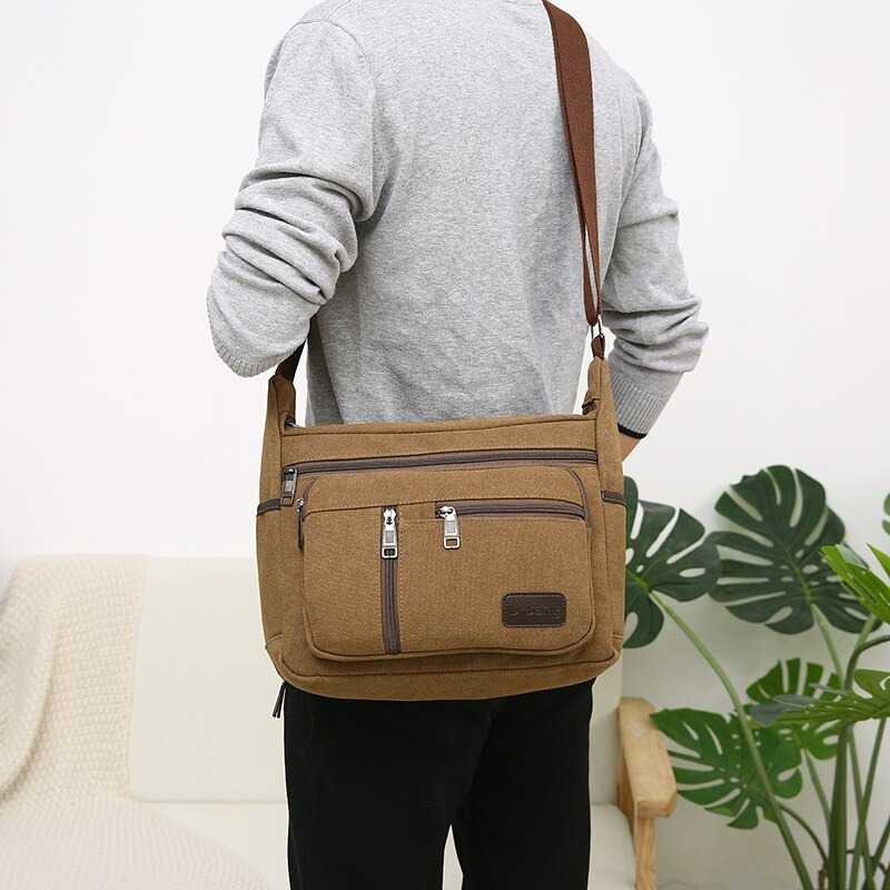 PuAnti Tas Selempang Bahan Kanvas Santai Import Kualitas Korea Mode Fashion Tas bahu Messenger Bag tas kuliah santai jalan jalan sekolah Mahasiswa SMU SD remaja gaya muda bagus berkualitas New Fashion Retro Casual Shoulder Bag Canvas Outdoor Simple