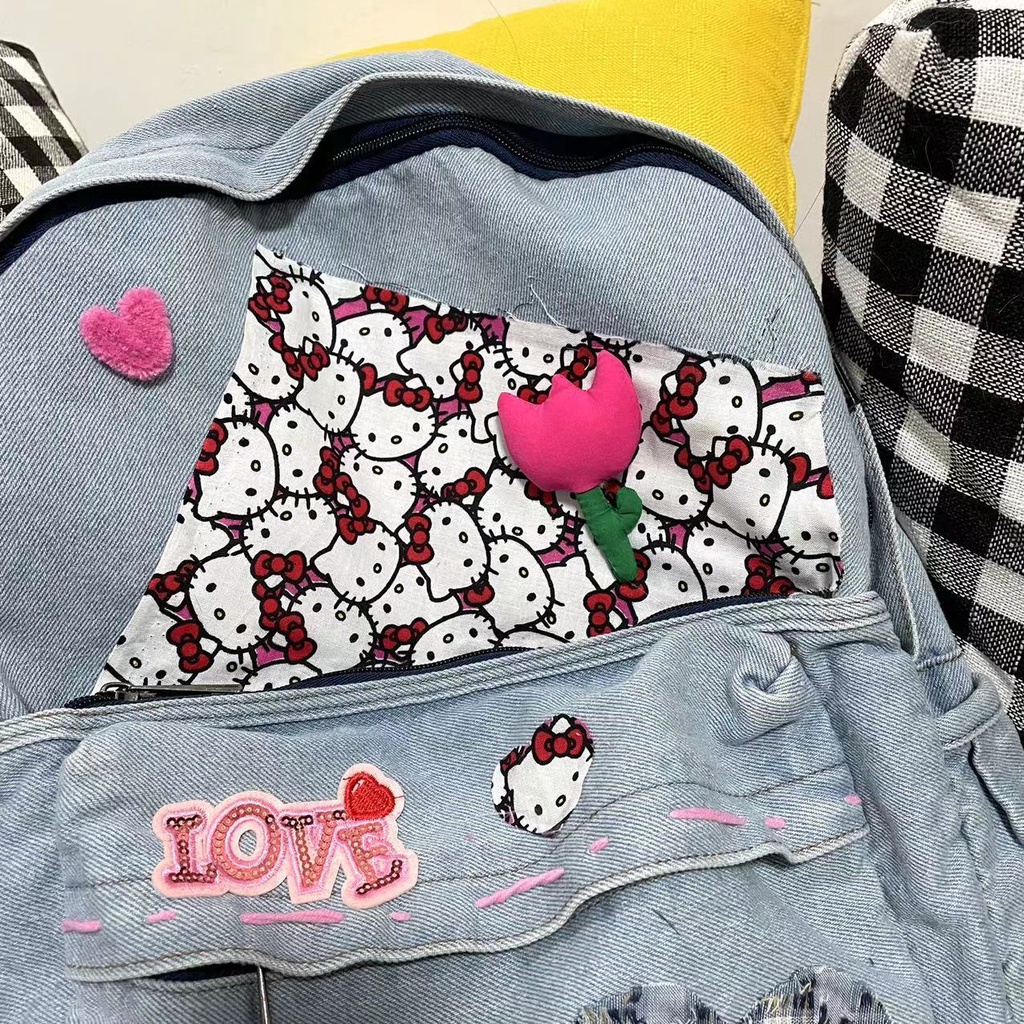 ◙▦☏Tas ransel hello kitty denim asli homemade tas hello kitty manis dan serbaguna jahitan milenial lama