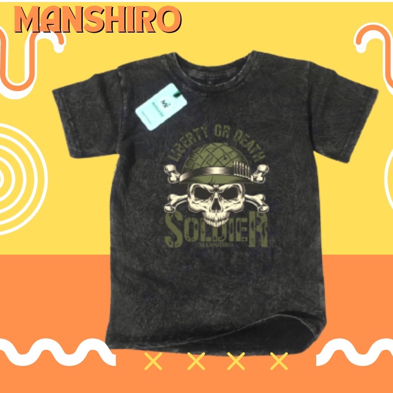 MANSHIRO Baju Kaos Distro Washed Polos Anak Laki Laki / Perempuan Unisex Umur 1-12 Tahun Bahan Cotton 30s