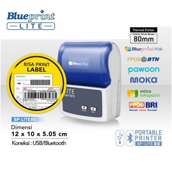 Portable Printer Thermal Label 80 BLUEPRINT BP LITE80 USB + Bluetooth