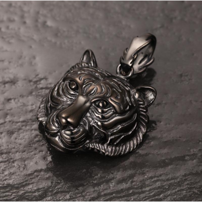 Kalung Liontin Kepala Harimau Bahan Stainless Steel Untuk Pria