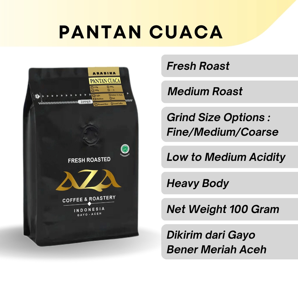 

Aza Coffee Bubuk Kopi Biji Arabica Gayo Lues Pantan Cuaca Single Origin Roast Bean Coffe Powder