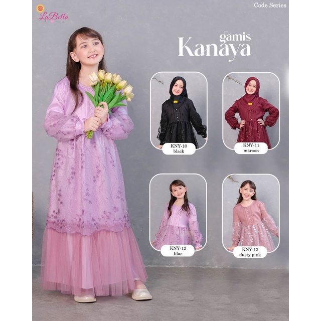 Gamis Anak Perempuan Pesta Mewah Elegan Kondangan Terbaru 2022 Kanaya Labella Bahan Tule Brokat Set 