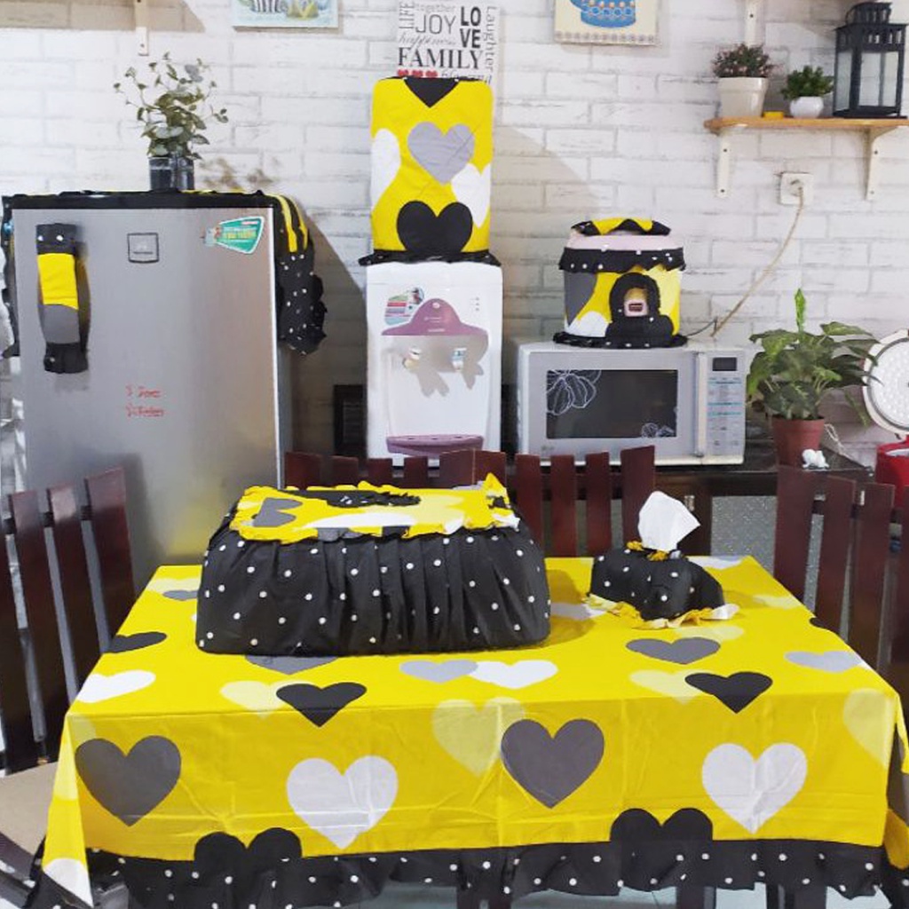 [✅COD] Paket 8 Pcs Dekorasi Kitchen Set Taplak Kulkas Meja Makan Tempat Tisu Sarung Galon Mejikom Tudung Saji Perlengkapan Dapur Home Decor Rumah Tangga Aneka Warna Dan Motif Lengkap