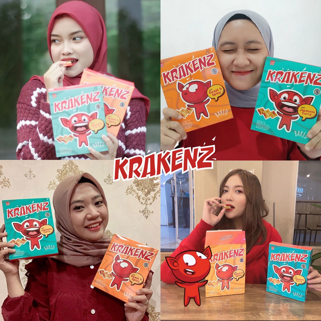 [HALAL] Krakenz Snack Baked Crackers Sweet&amp;Spicy / Japanese Curry 70gr  Kraken Snek Panggang